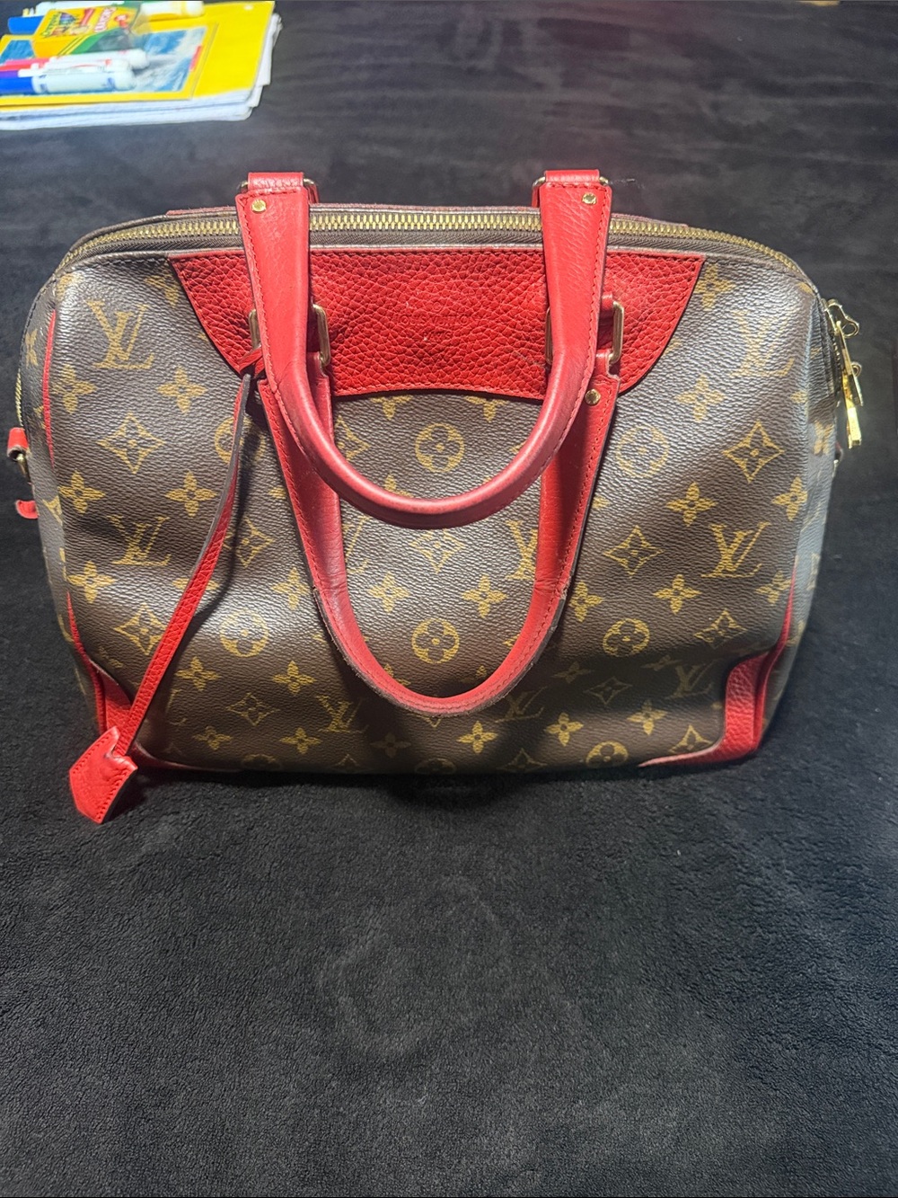 Louis Vuitton Monogram Satchel with Red Trim